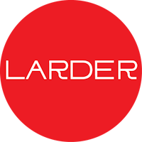 a red circle with the word larder on it