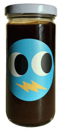 a jar of chocolate with a lightning bolt on it