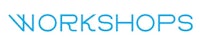 a blue and white logo with the word workshops
