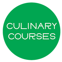 a green circle with the words culinary courses on it