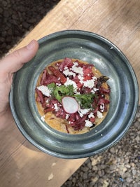a person holding a plate of food with radishes on it